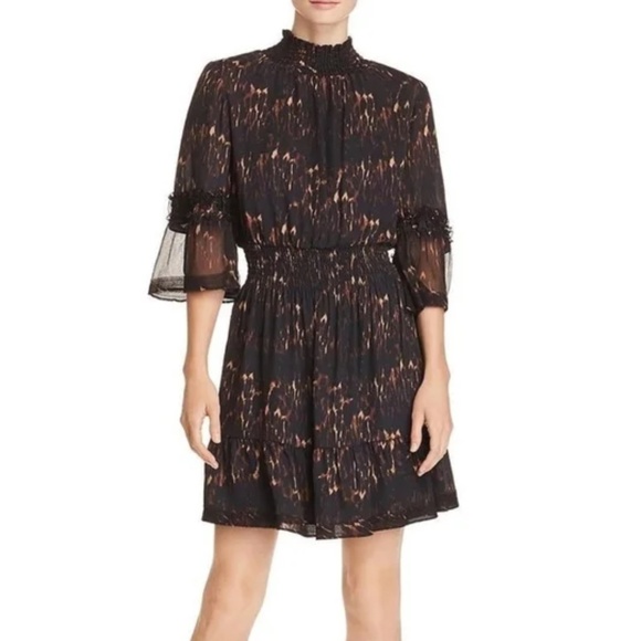Kobi Halperin Dresses & Skirts - Kobi Halperin Silk Black Leopard Animal Print Smocked Tiered Mini Dress Small